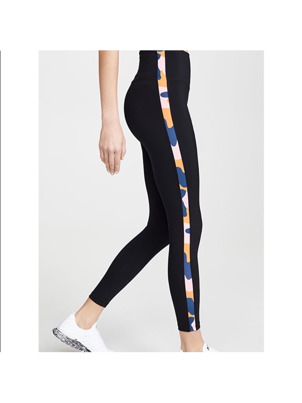 Splits59 Black High-Rise Leggings with Pink, Blue & Tan Side Panel